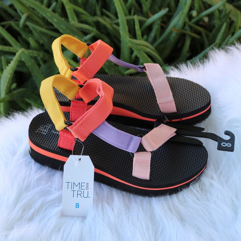 NEW! Time AND True Rainbow Platform Nature Sandals